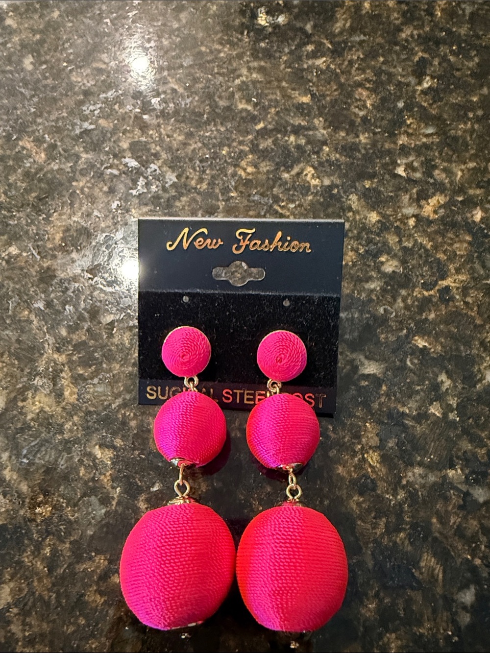 Hot Pink Triple Drop Statement Earrings